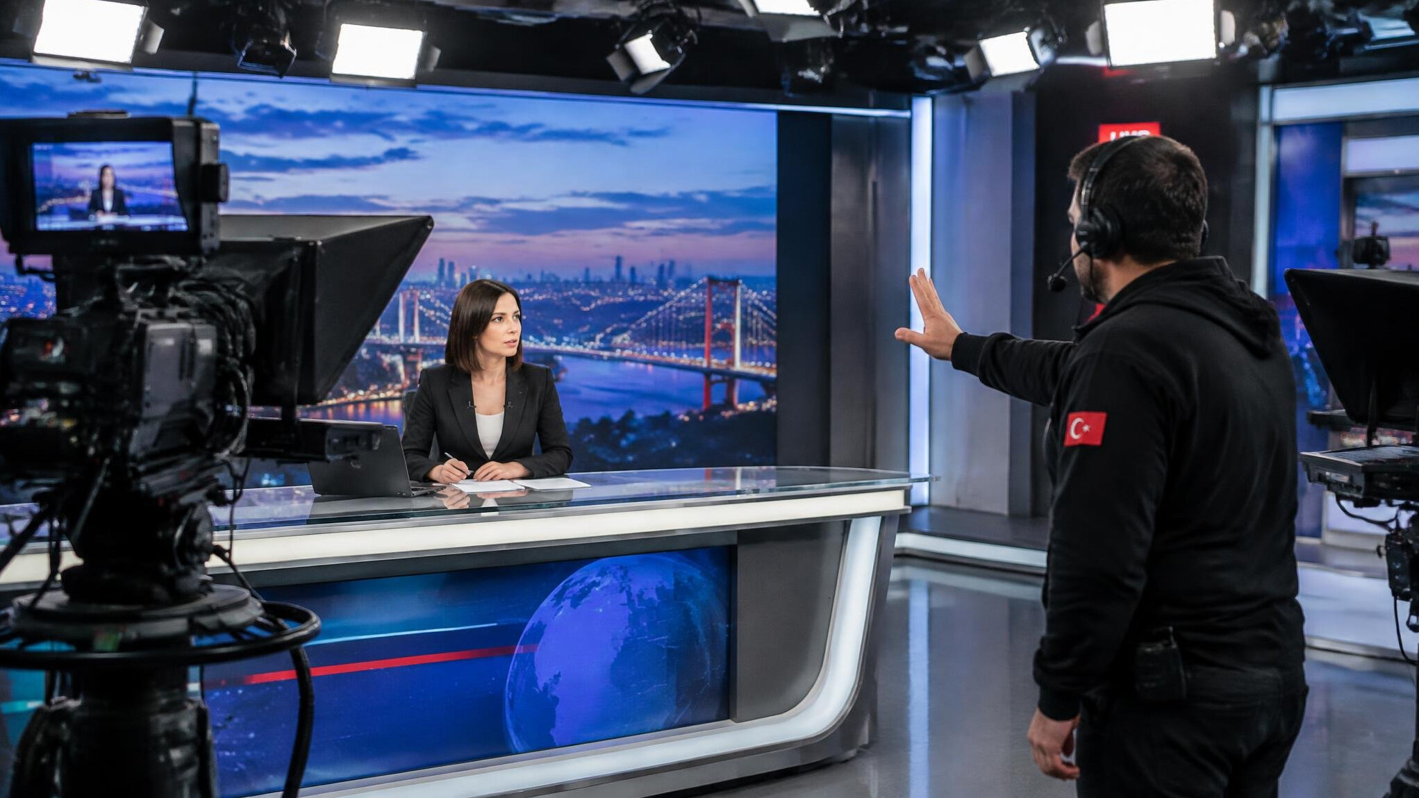 Producer signaling to anchor during live broadcast